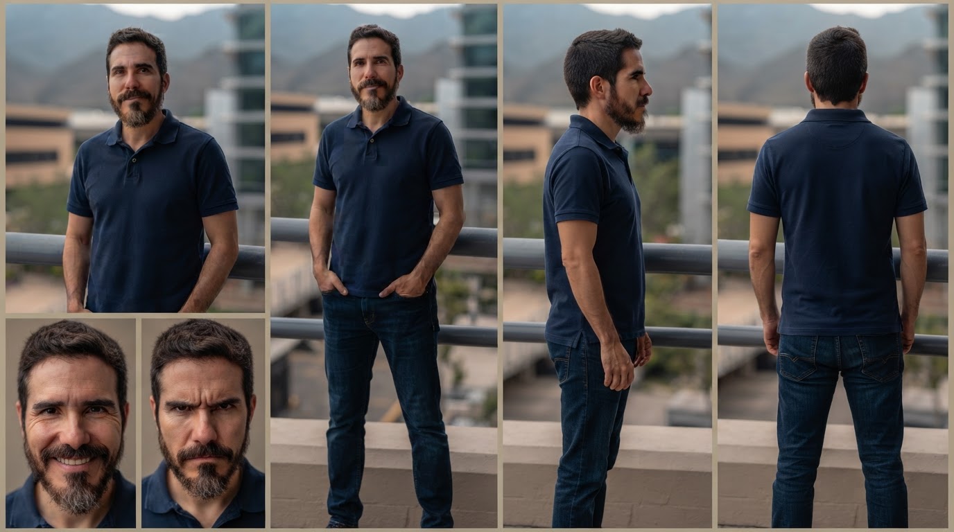 Character Sheet der Figur Marcos für Episode 2 mit mehreren Ansichten